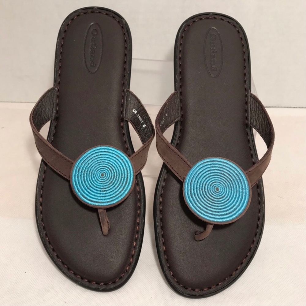 Outland Brand Brown and Turquoise Blue Leather Upper Sandals Size 8 US